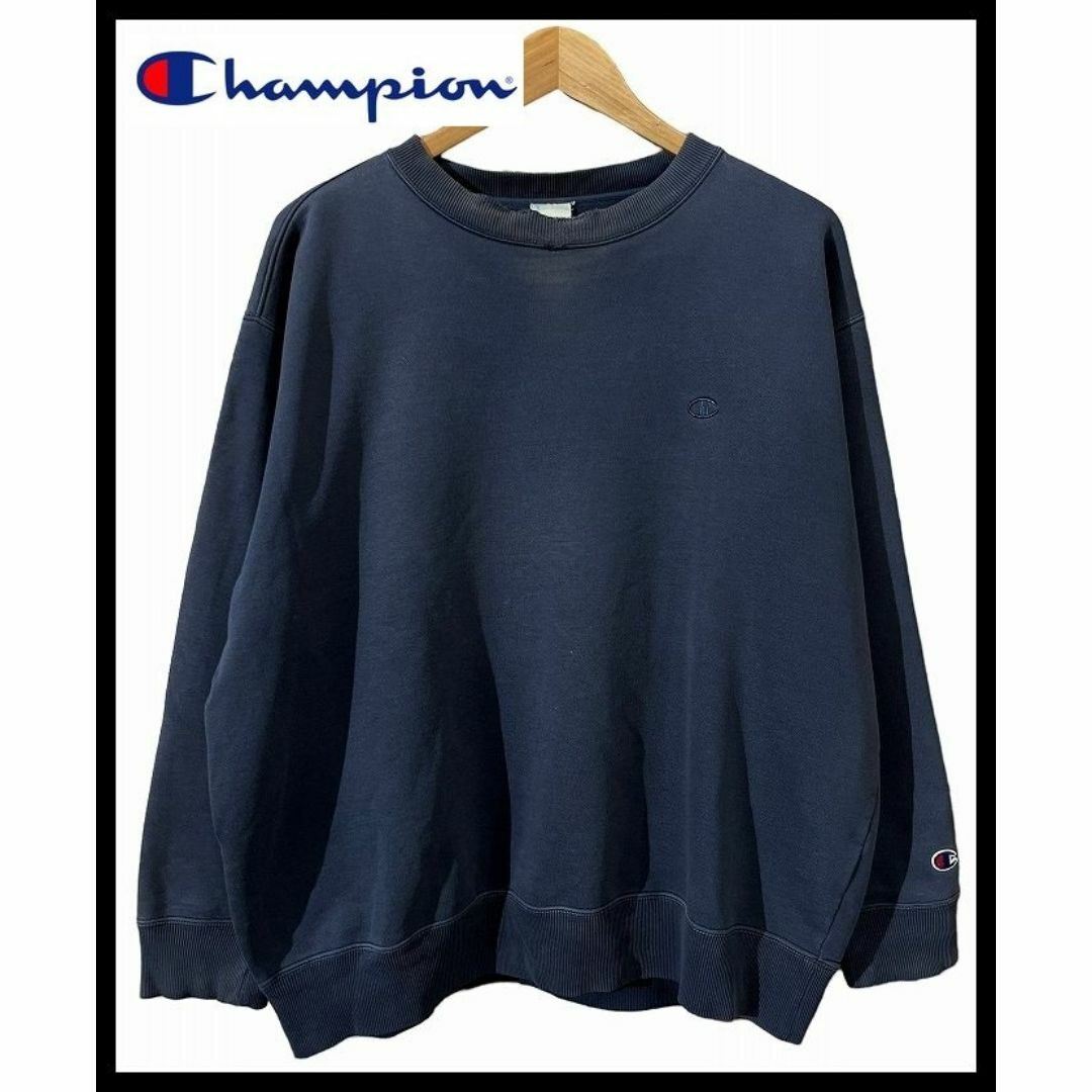 Champion(チャンピオン)のG② 古着屋購入 00s チャンピオン 同色 ロゴ 刺繍 スウェット 紺 L メンズのトップス(スウェット)の商品写真