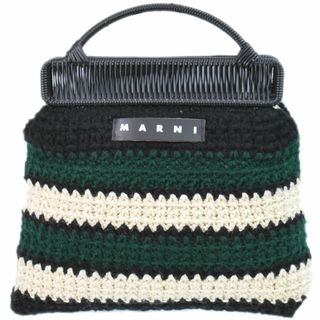 マルニ(Marni)の本物 マルニ MARNI フラワーカフェ クロシェ ボーダー ハンドバッグ アクリルニット アイボリー ブラック グリーン バッグ 中古(ハンドバッグ)