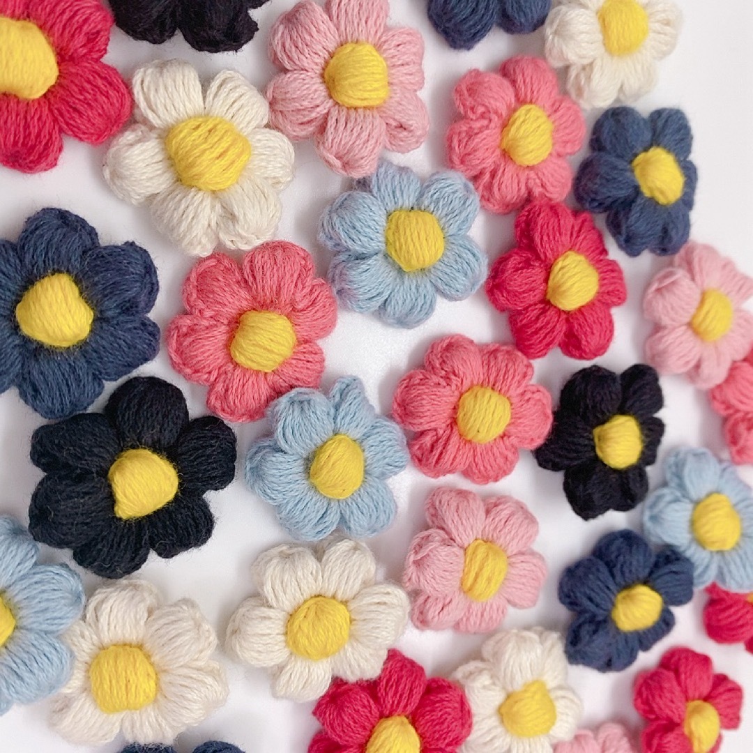 お花 パーツ ハンドメイド 手作り 手編み  可愛い ピンク コットン ハンドメイドの素材/材料(各種パーツ)の商品写真