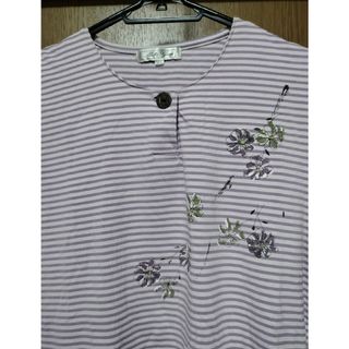 シマムラ(しまむら)のレディース　トップス　長袖　Tシャツ　ロング　ボーダー　ブルー　春夏　古着(Tシャツ(長袖/七分))