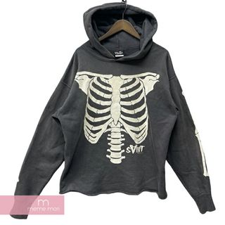 Chrome Hearts - SAINT Mxxxxxx 2022AW Bone Vintage Hoodie SM-A22-0000-080 セントマイケル ボーンヴィンテージフーディ プルオーバー パーカー ヴィンテージ加工 骨プリント チャコール サイズL 【240428】【中古-A】【me04】