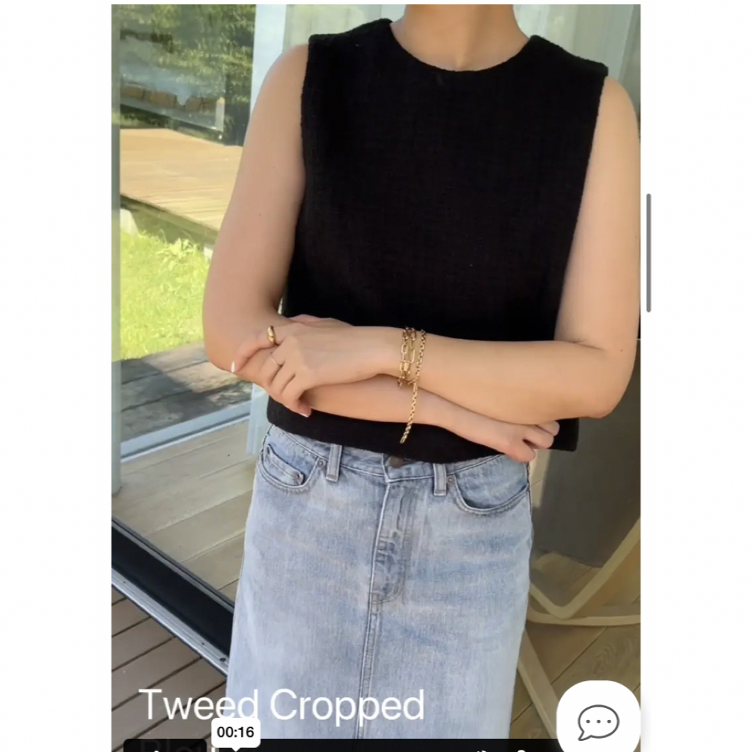 DEUXIEME CLASSE(ドゥーズィエムクラス)の【タグ付】ドゥーズィエムクラスTweed Cropped ブラウス (BK) レディースのトップス(カットソー(半袖/袖なし))の商品写真