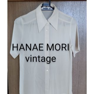 ハナエモリ(HANAE MORI)のHANAE MORI　シアー　シャツ　ベージュ　ブランド古着　レア　半袖　春夏(シャツ/ブラウス(長袖/七分))