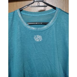 シマムラ(しまむら)のレディース　Tシャツ　ラメ　グリーン　半袖　春夏　トップス　古着　下北沢　高円寺(Tシャツ(半袖/袖なし))