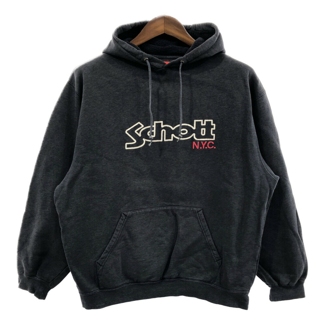 schott(ショット)のSchott ショット ロゴ スウェット パーカー ブラック (メンズ L) 中古 古着 Q4663 メンズのトップス(パーカー)の商品写真