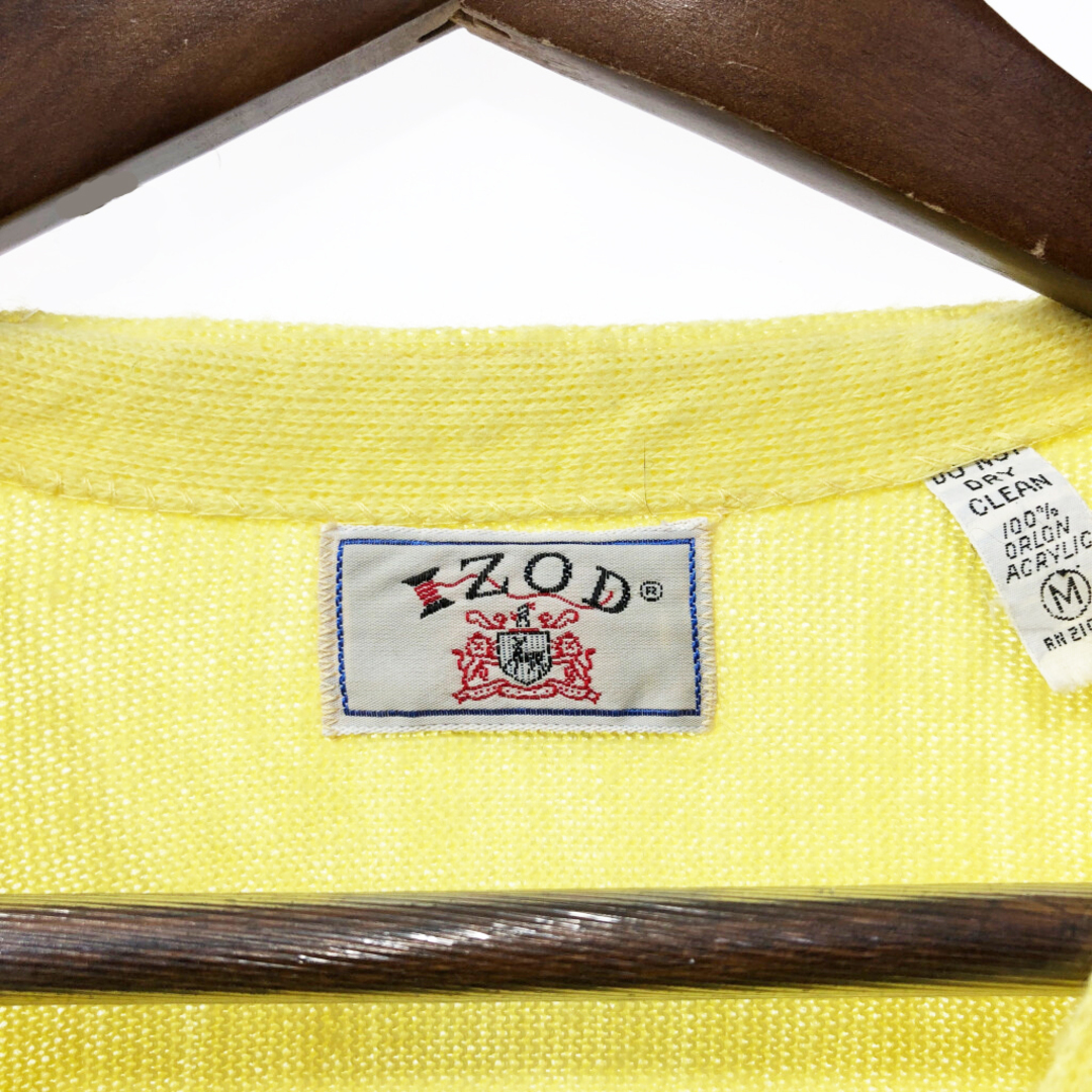 70年代 IZOD アイゾッド アクリル ニット カーディガン ヴィンテージ イエロー (メンズ M) 中古 古着 Q4656 メンズのトップス(カーディガン)の商品写真