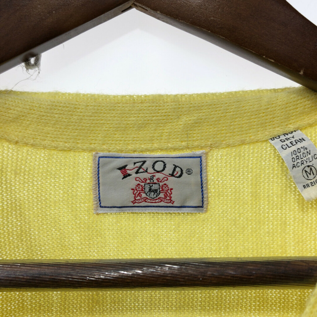 70年代 IZOD アイゾッド アクリル ニット カーディガン ヴィンテージ イエロー (メンズ M) 中古 古着 Q4656 メンズのトップス(カーディガン)の商品写真