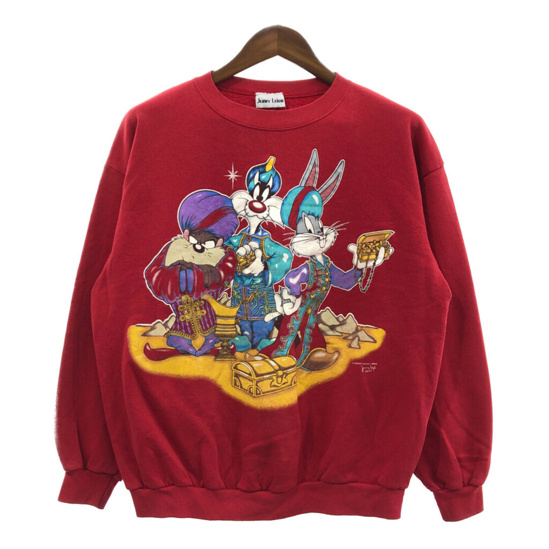 90年代 JERRY LEIGH Looney Tunes ルーニーテューンズ スウェット キャラクター レッド (メンズ XL) 中古 古着 Q4674 メンズのトップス(スウェット)の商品写真