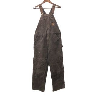 カーハート(carhartt)のCarhartt カーハート ダブルニー ビブオーバーオール ダック地 ワーク ブラウン (メンズ W36 L32) 中古 古着 P4691(サロペット/オーバーオール)