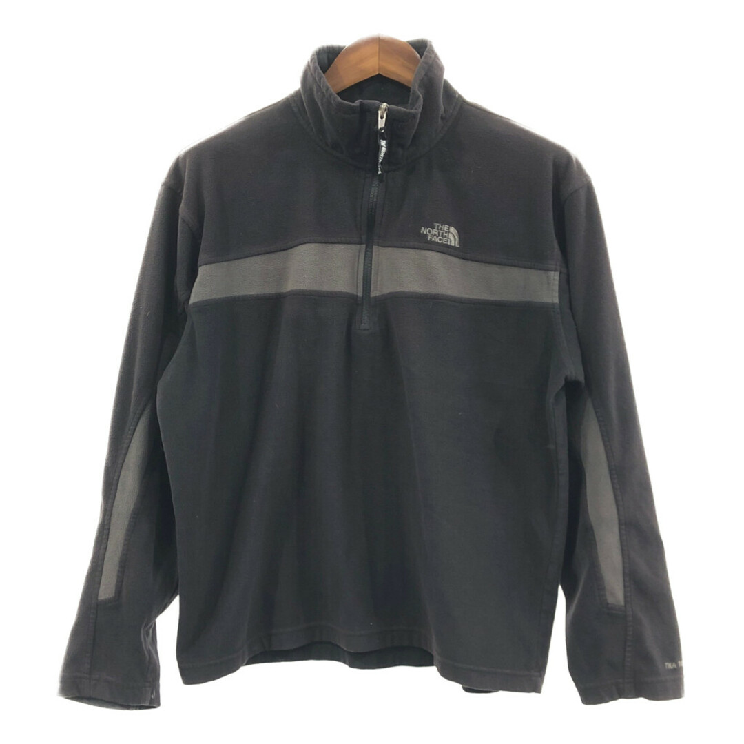 THE NORTH FACE(ザノースフェイス)のTHE NORTH FACE ノースフェイス ハーフジップ フリースジャケット アウトドア ワンポイント ブラック (メンズ L) 中古 古着 Q4705 メンズのジャケット/アウター(その他)の商品写真