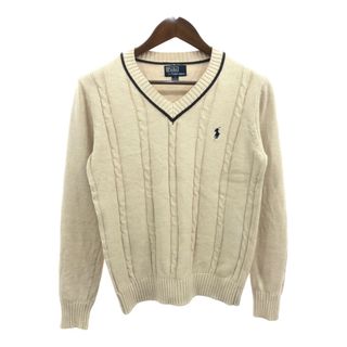 ポロラルフローレン(POLO RALPH LAUREN)の90年代 Polo by Ralph Lauren ポロ ラルフローレン チルデンニット セーター ワンポイント ベージュ (メンズ L) 中古 古着 Q4731(ニット/セーター)