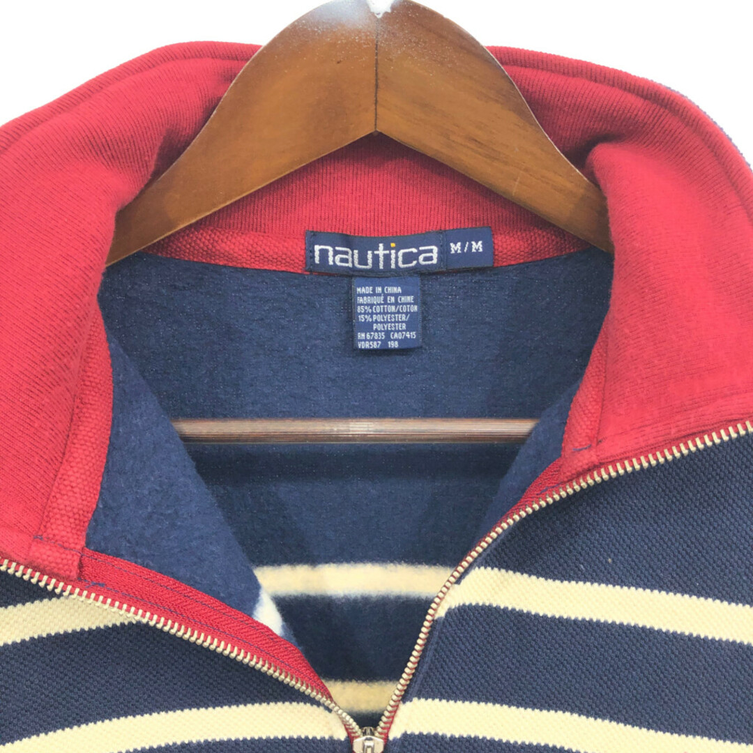 NAUTICA(ノーティカ)の90年代 NAUTICA ノーティカ ハーフジップ スウェット ボーダー ネイビー (メンズ M) 中古 古着 Q4732 メンズのトップス(ニット/セーター)の商品写真