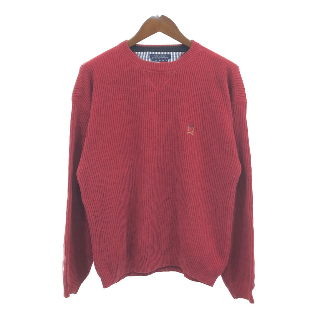 TOMMY HILFIGER(トミーヒルフィガー)のTOMMY HILFIGER トミーヒルフィガー リブニット コットン セーター レッド (メンズ M) 中古 古着 Q4726 メンズのトップス(ニット/セーター)の商品写真