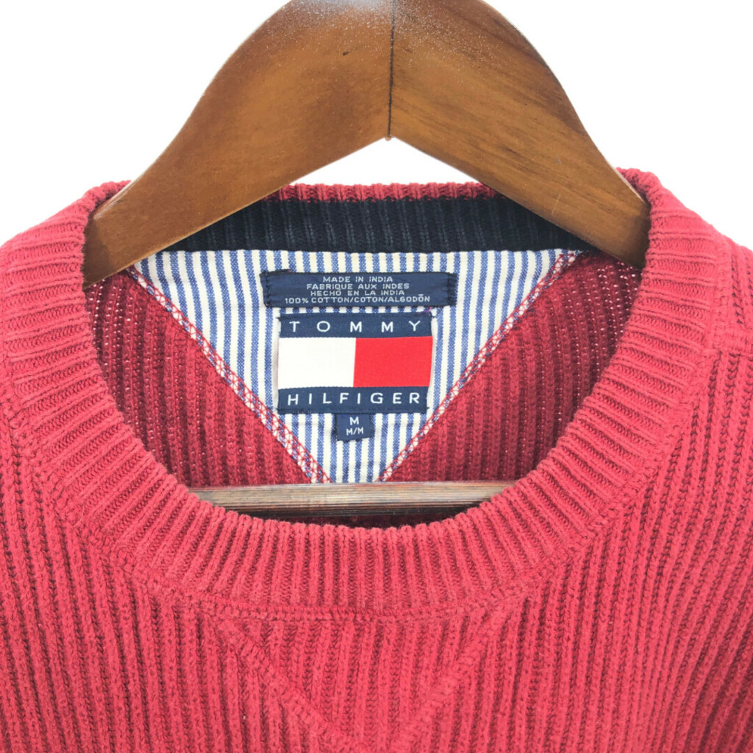 TOMMY HILFIGER(トミーヒルフィガー)のTOMMY HILFIGER トミーヒルフィガー リブニット コットン セーター レッド (メンズ M) 中古 古着 Q4726 メンズのトップス(ニット/セーター)の商品写真