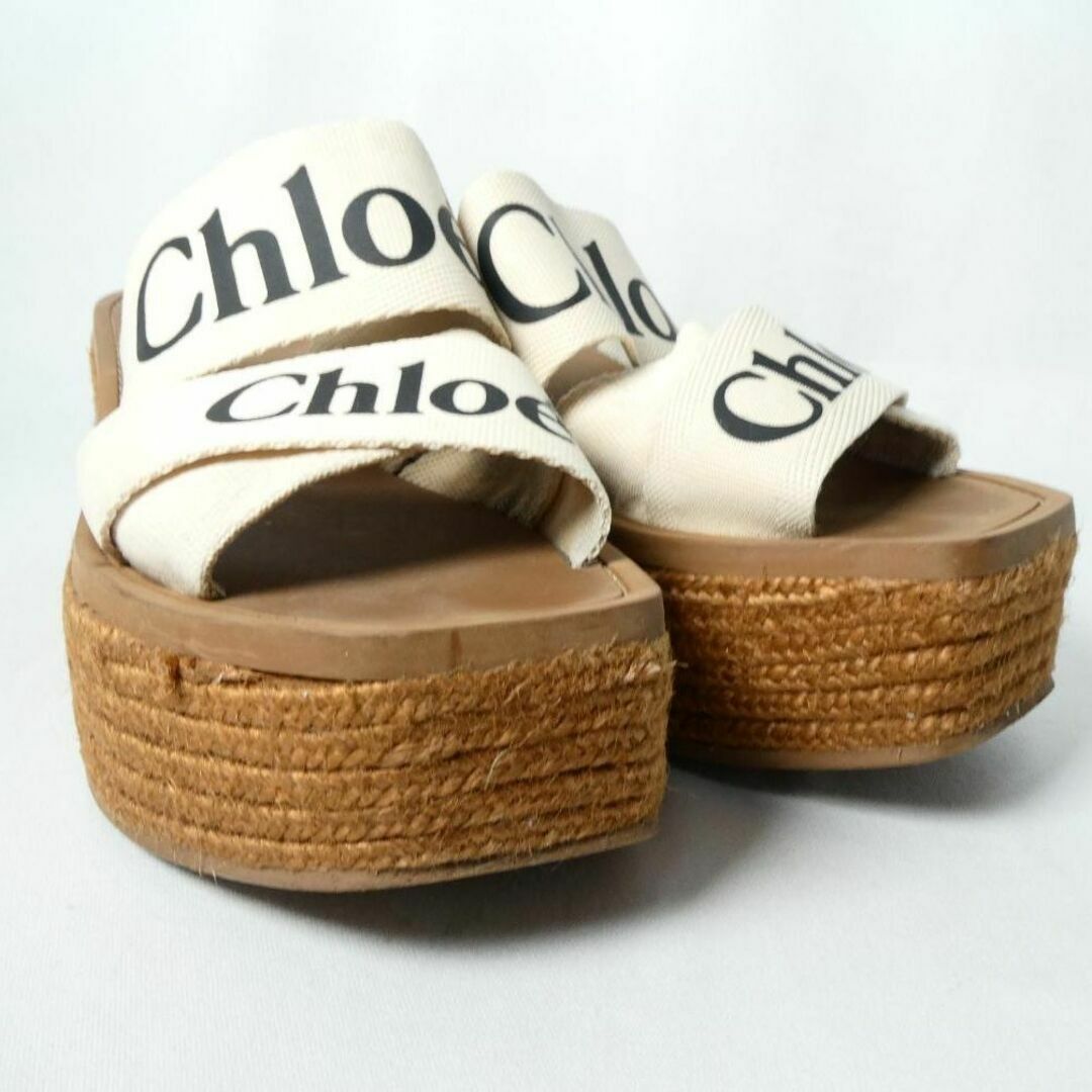 Chloe(クロエ)の美品 Chloe ロゴ キャンバス 厚底 ウェッジソール エスパドリーユサンダル レディースの靴/シューズ(サンダル)の商品写真