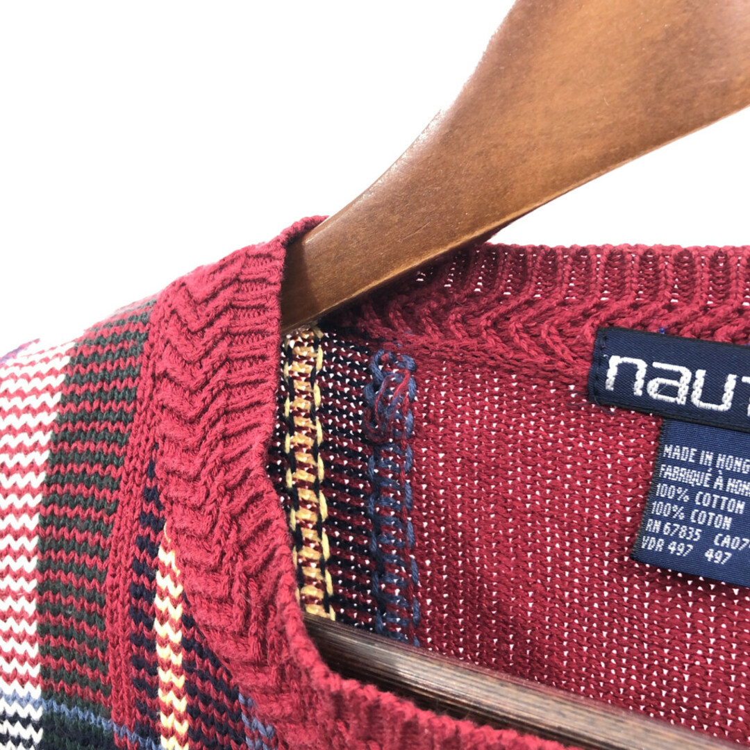 NAUTICA(ノーティカ)の90年代 NAUTICA ノーティカ コットン ニット セーター チェック レッド (メンズ L) 中古 古着 Q4728 メンズのトップス(ニット/セーター)の商品写真