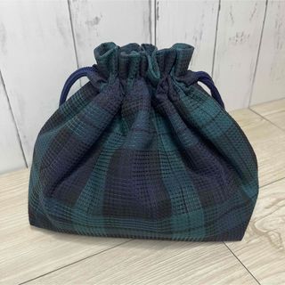 ハンドメイド　保冷保温　お弁当袋　ランチバッグ　ブラックウォッチ　シンプル(ランチボックス巾着)