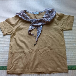 黄土色ヒョウ柄スカーフ付き半袖カットソーM(Tシャツ(半袖/袖なし))