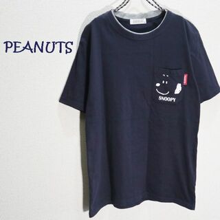 SNOOPY - PEANUTS  スヌーピー　ポケットデザインTシャツ　紺　ユニセックス