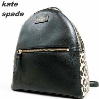 ケイトスペードニューヨーク(kate spade new york)の美品 ケイトスペード リュック デイパック ミニリュック ブラック レオパード柄(リュック/バックパック)