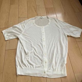 ユニクロ(UNIQLO)のユニクロ　薄手　カーディガン　白　半袖　LL XL(カーディガン)