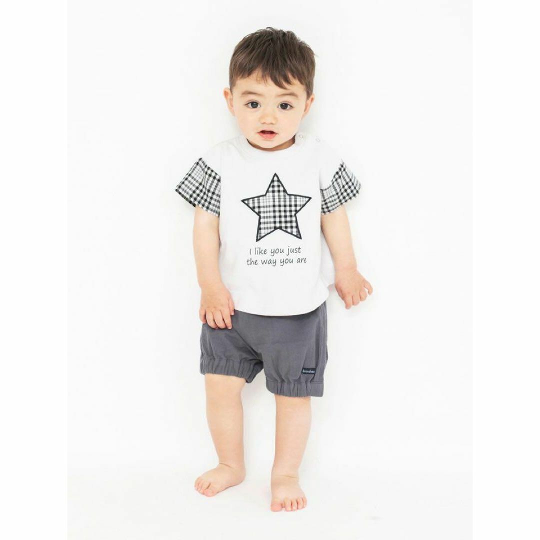 Branshes(ブランシェス)の新品　branshes チェック柄星アップリケ半袖Tシャツ　ベビー　子供服　80 キッズ/ベビー/マタニティのベビー服(~85cm)(Ｔシャツ)の商品写真