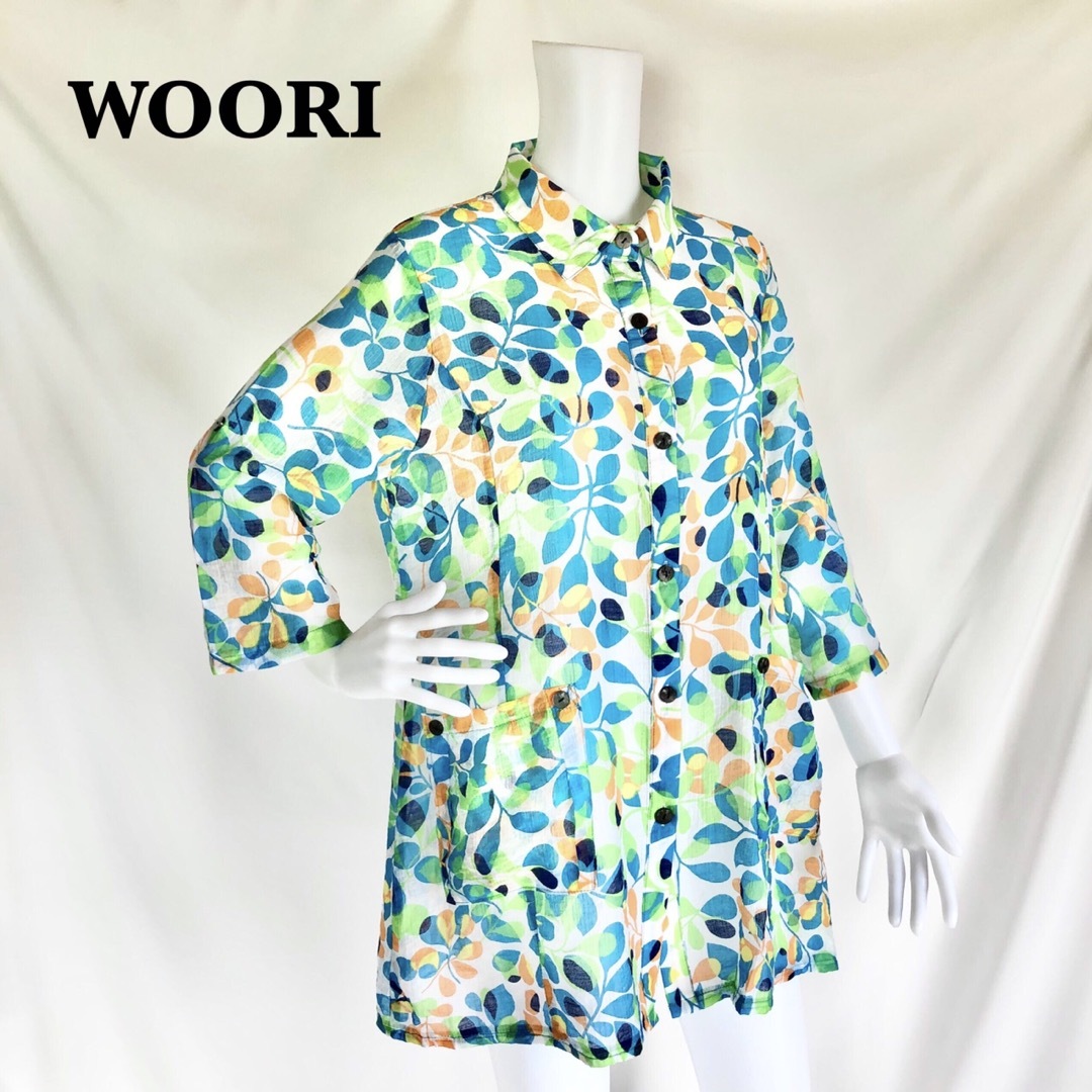 【WOORI】テンセル　ロールアップ袖　シアーシャツ　オーバーサイズ レディースのトップス(シャツ/ブラウス(長袖/七分))の商品写真