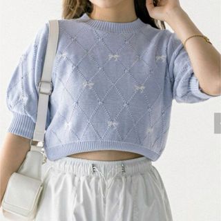 オリーブ りぼん刺繍ニット