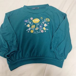 as know as グリーン　刺繍　トップス　フリーサイズ(カットソー(長袖/七分))