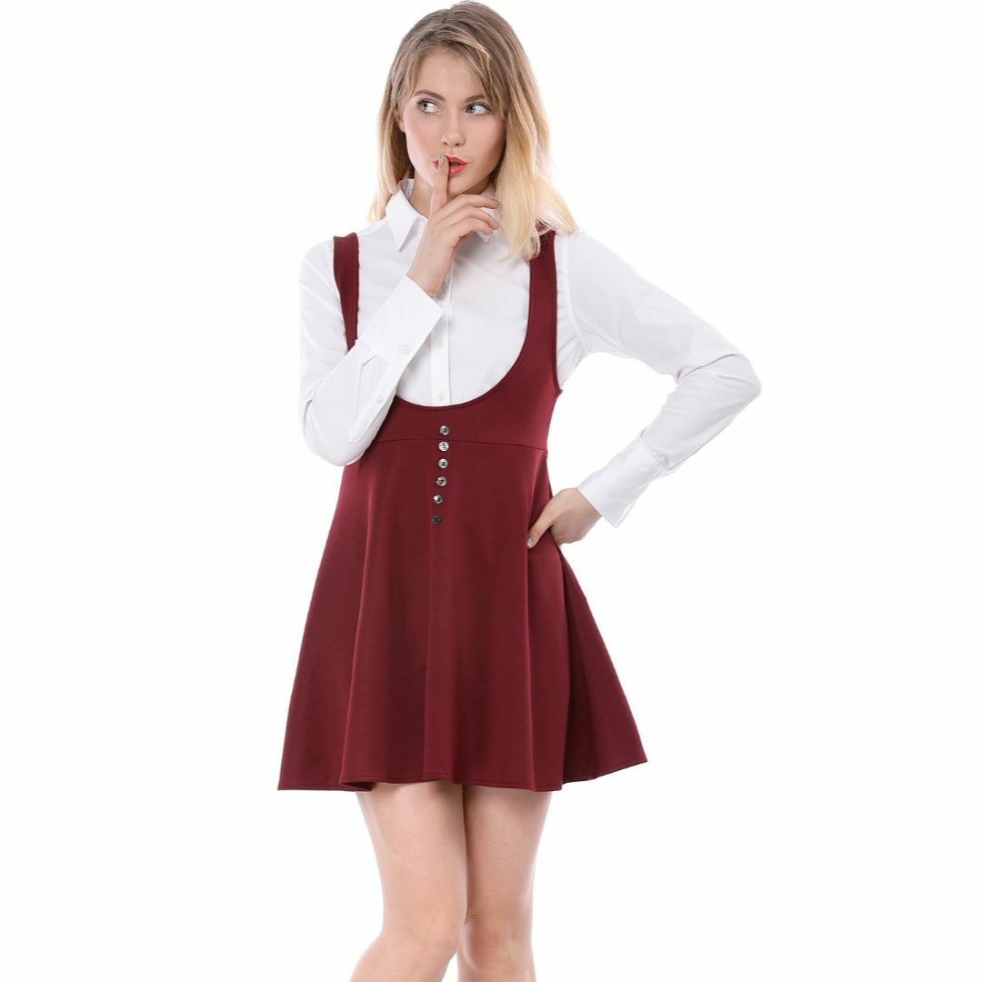[Allegra K] サスペンダースカート ジャンパースカート 可愛い 着痩せ レディースのファッション小物(その他)の商品写真