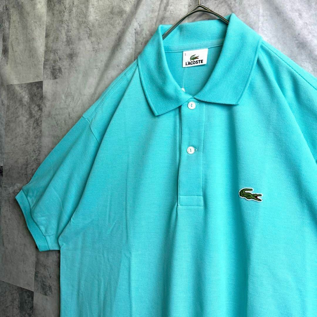 LACOSTE(ラコステ)の未使用・タグ付 ラコステ 鹿子半袖ポロシャツ 刺繍ロゴ ターコイズブルー XL メンズのトップス(ポロシャツ)の商品写真