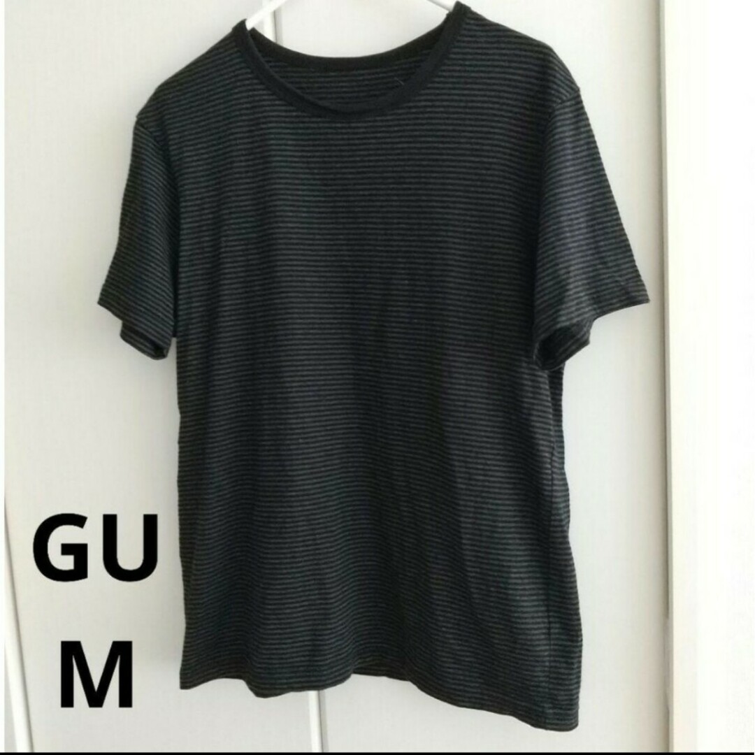 GU(ジーユー)のGU　メンズ　Sサイズ 半袖Ｔシャツ　黒　ボーダーＴ メンズのトップス(Tシャツ/カットソー(半袖/袖なし))の商品写真