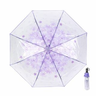 【色: Purple】折り畳み傘 透明 自動開閉 折りたたみ傘 ビニール ワンタ(その他)