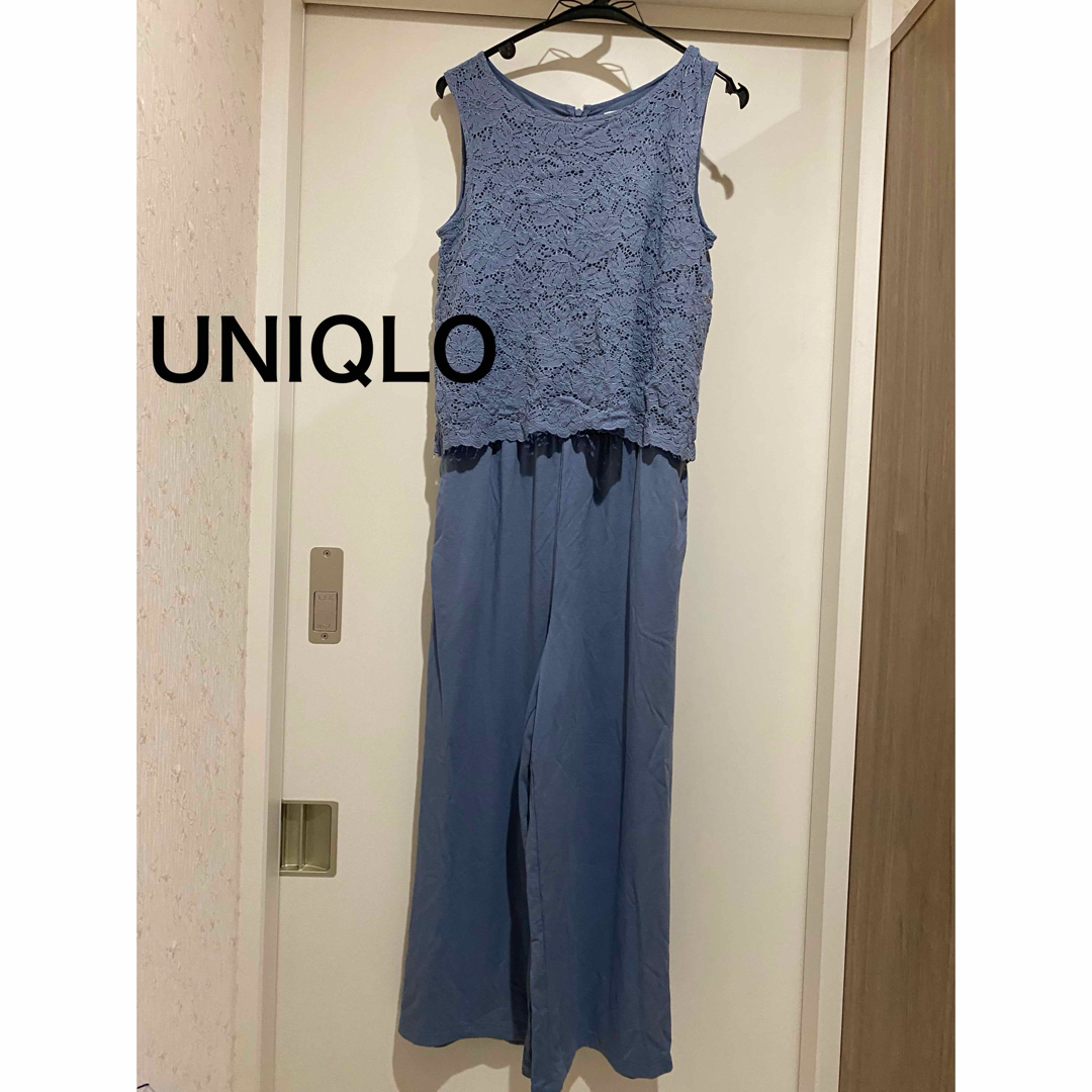 UNIQLO(ユニクロ)のUNIQLOユニクロ セットアップ風 オールインワン パンツ Sサイズくすんだ青 レディースのパンツ(カジュアルパンツ)の商品写真