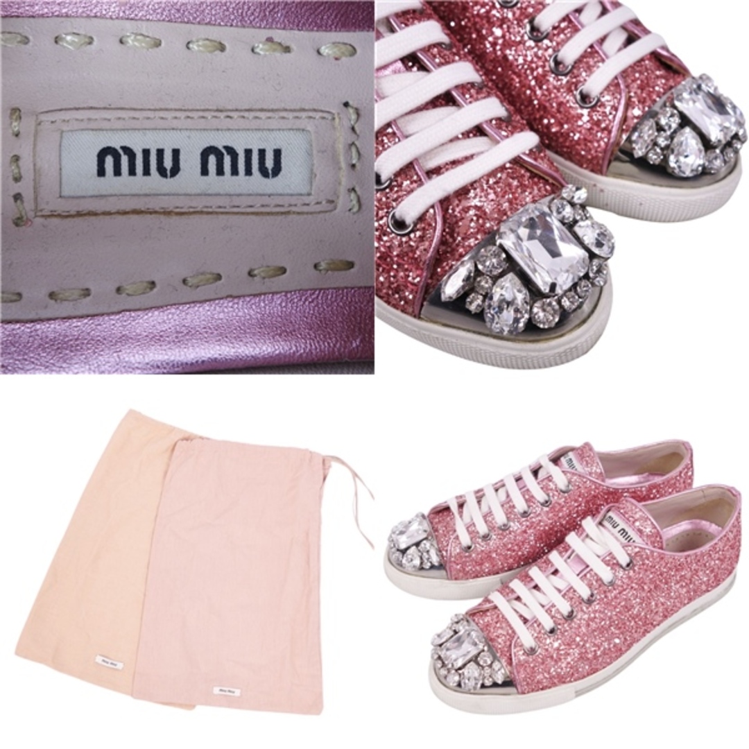 miumiu(ミュウミュウ)の美品 ミュウミュウ miumiu スニーカー ローカット レースアップ スパンコール ビジュー シューズ レディース 34.5 レディースの靴/シューズ(スニーカー)の商品写真