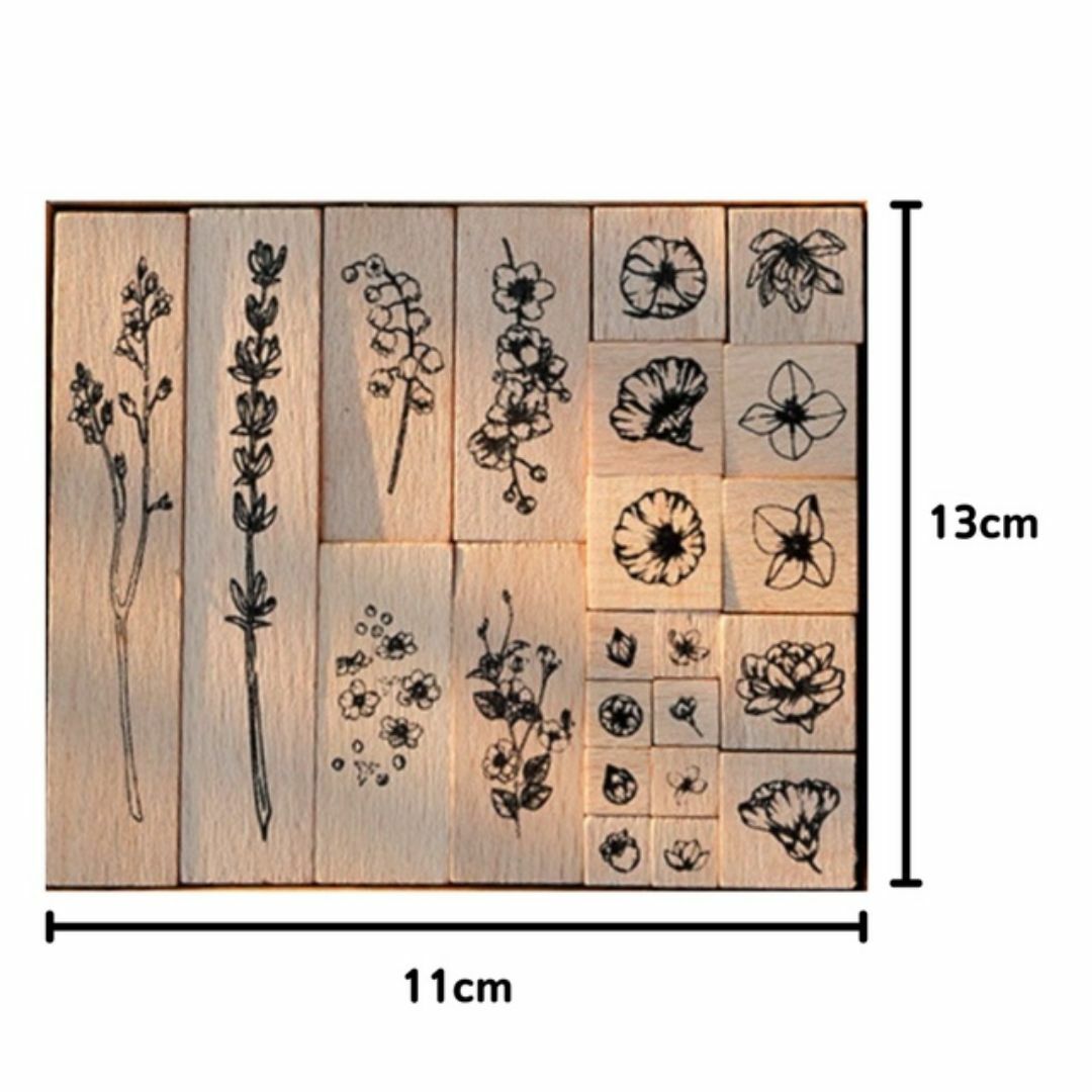 スタンプ 花柄 ビンテージ アンティーク 木製 22個セット 匿名配送 毎日発送 ハンドメイドの素材/材料(その他)の商品写真