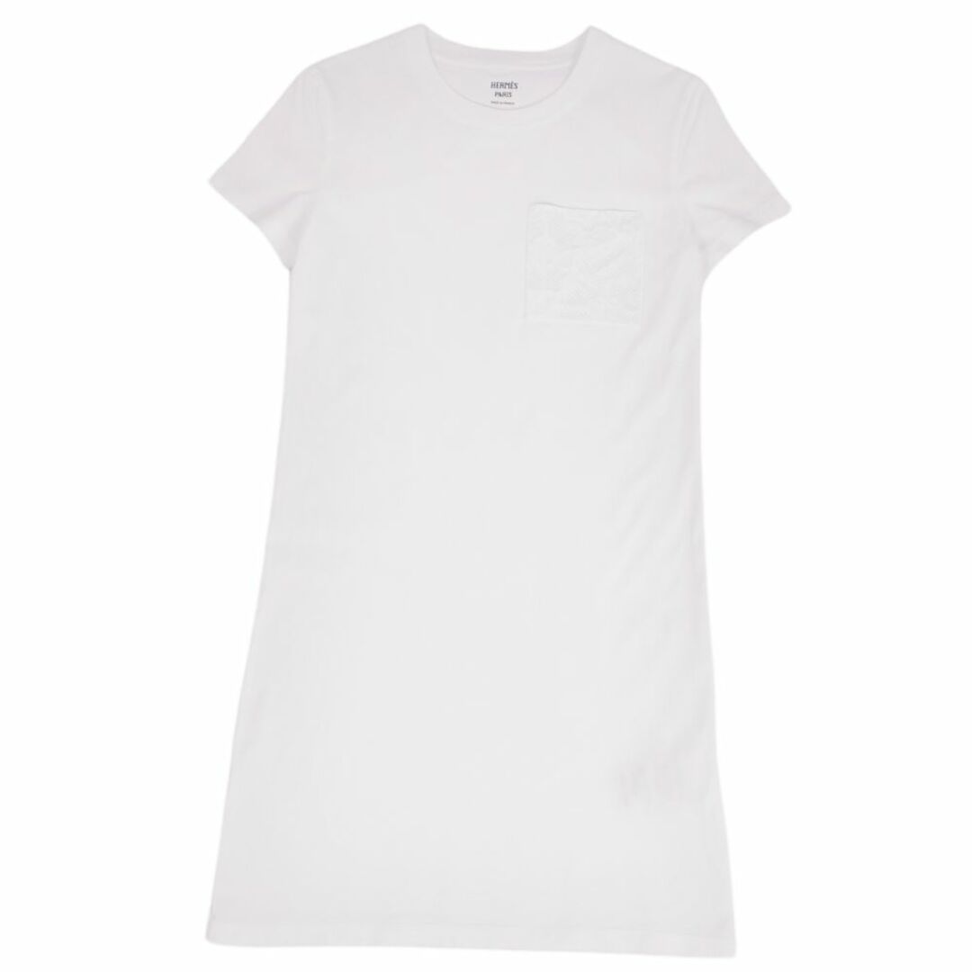 Hermes(エルメス)の極美品 エルメス HERMES ワンピース 22SS Tシャツ カットソー 半袖 ショートスリーブ トップス レディース 34(S相当) ホワイト レディースのトップス(Tシャツ(半袖/袖なし))の商品写真