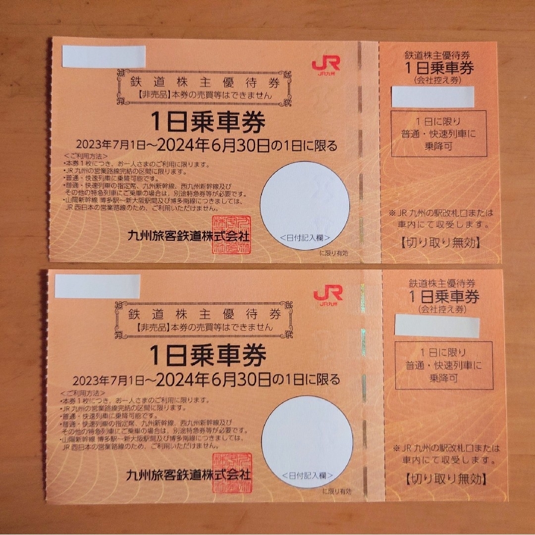 JR(ジェイアール)のJR九州鉄道  株主優待券2枚 チケットの乗車券/交通券(鉄道乗車券)の商品写真