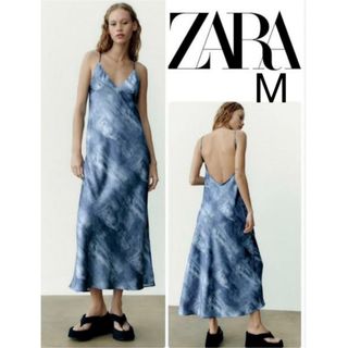 ザラ(ZARA)のプリントサテンスリップワンピース(ロングワンピース/マキシワンピース)