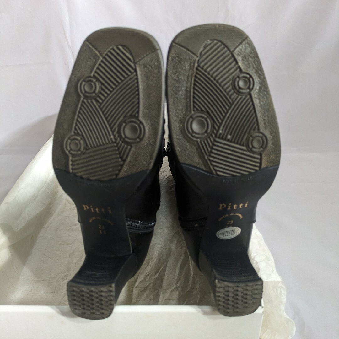 Pitti(ピッティ)の【Pitti】23cm スクエアトゥ ロングブーツ 本皮レザー 黒 レディース レディースの靴/シューズ(ブーツ)の商品写真
