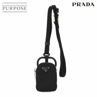 新品同様 プラダ PRADA スマホケース ポーチ ストラップ ナイロン ラバー ブラック 1ZT016 シルバー 金具 VLP 90218499