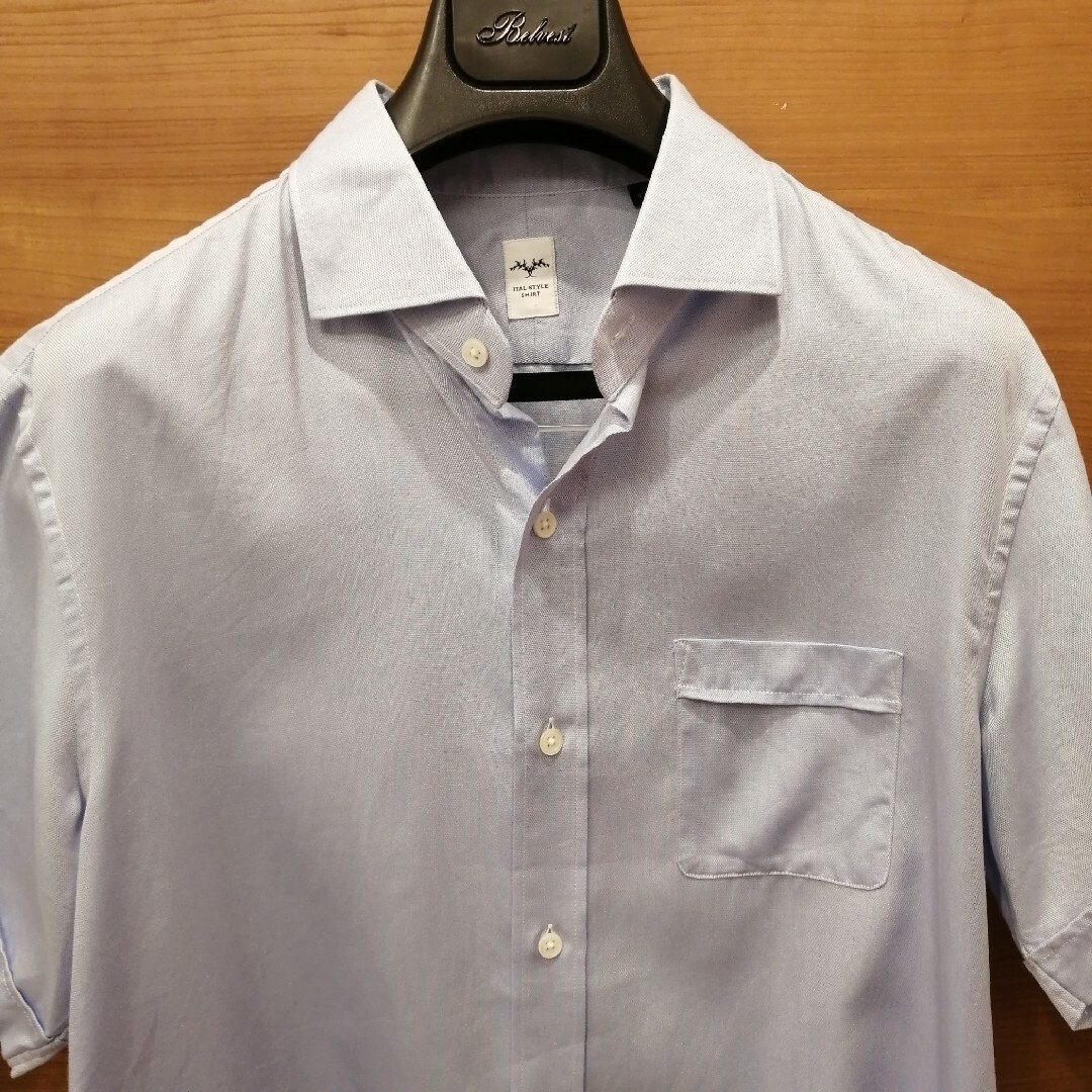 ITAL STYLE／イタルスタイル／ホリゾンタルカラー／青／半袖シャツ 43 メンズのトップス(シャツ)の商品写真