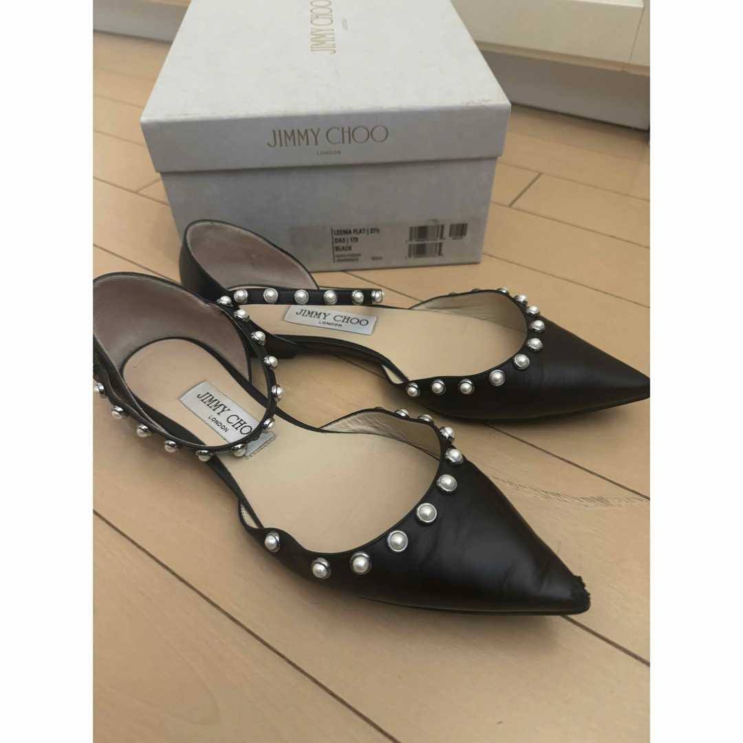 JIMMY CHOO(ジミーチュウ)のジミーチュウ パール ストラップ メリージェーン フラットシューズ 38 レディースの靴/シューズ(バレエシューズ)の商品写真