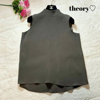 セオリー(theory)の【美品】23SS Theory  モックネック ノースリーブブラウス カーキ系(シャツ/ブラウス(半袖/袖なし))