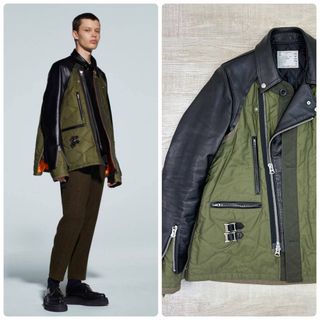 サカイ(sacai)の21aw 希少 sacai man レザー キルティング ドッキング ライダース(ライダースジャケット)