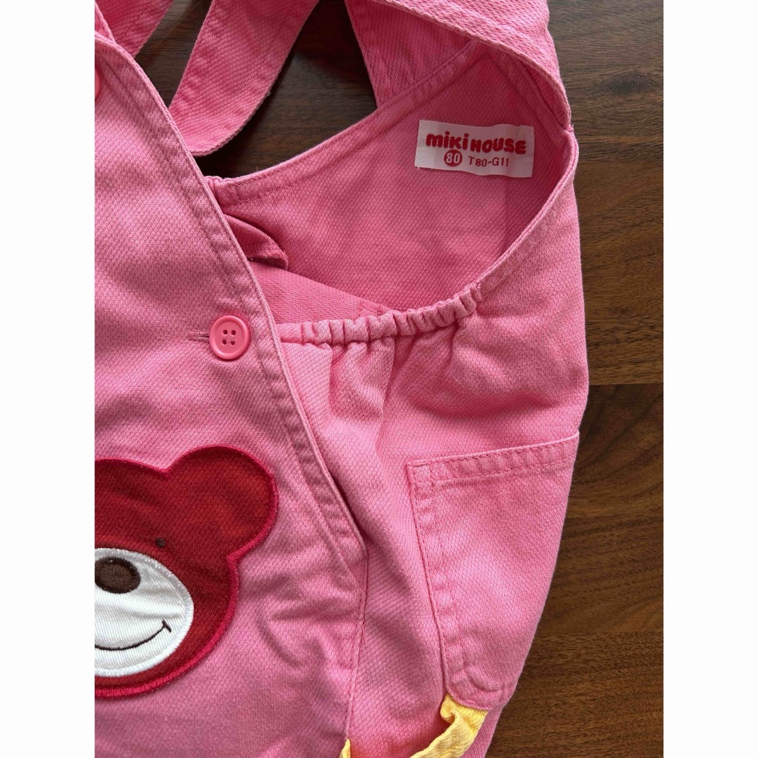 mikihouse(ミキハウス)のMIKIHOUSE 80サイズ　くまさんのピンクのオーバーオール　夏　 キッズ/ベビー/マタニティのベビー服(~85cm)(ロンパース)の商品写真