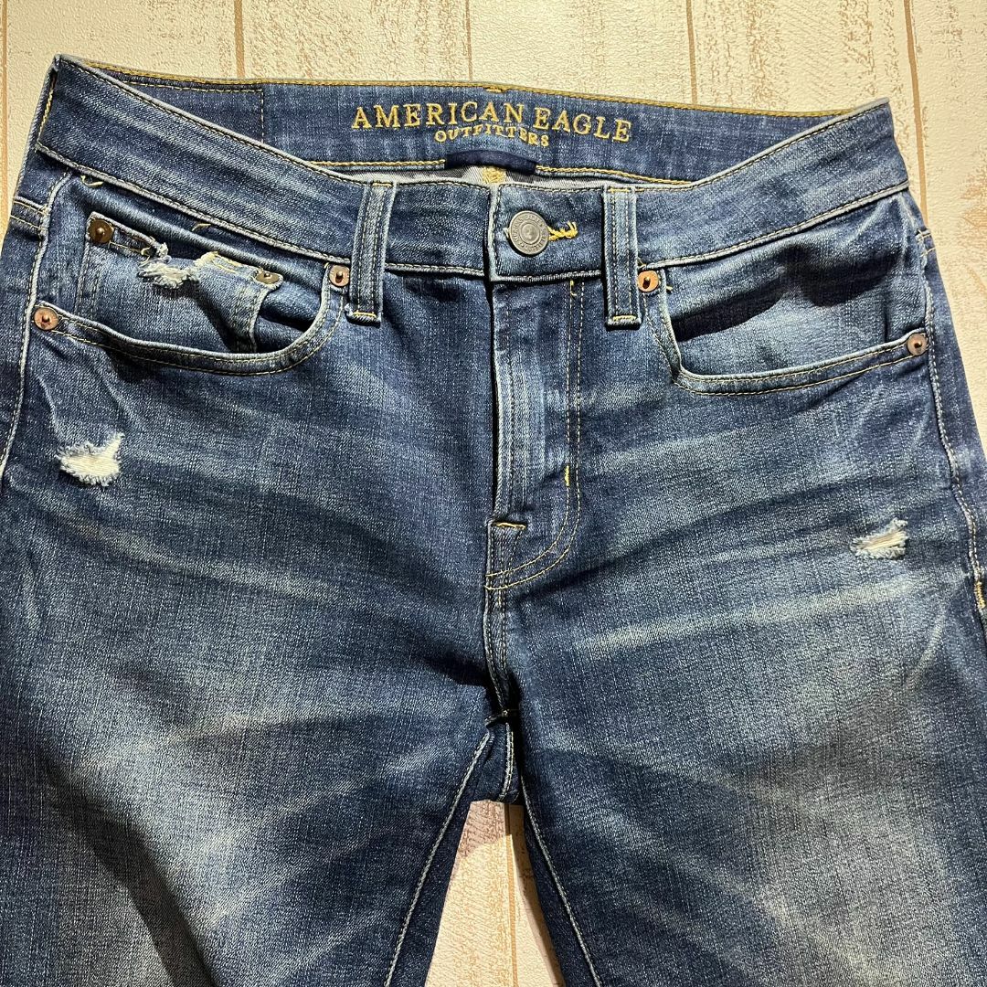 American Eagle(アメリカンイーグル)の【AMERICAN EAGLE】アメリカンイーグル クラッシュ加工スキニーデニム メンズのパンツ(デニム/ジーンズ)の商品写真