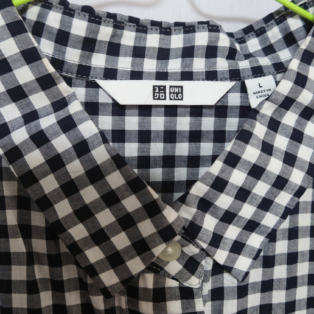 UNIQLO(ユニクロ)の新品 未使用 ユニクロ チェックブラウス 半袖 L ブラック レディースのトップス(シャツ/ブラウス(半袖/袖なし))の商品写真