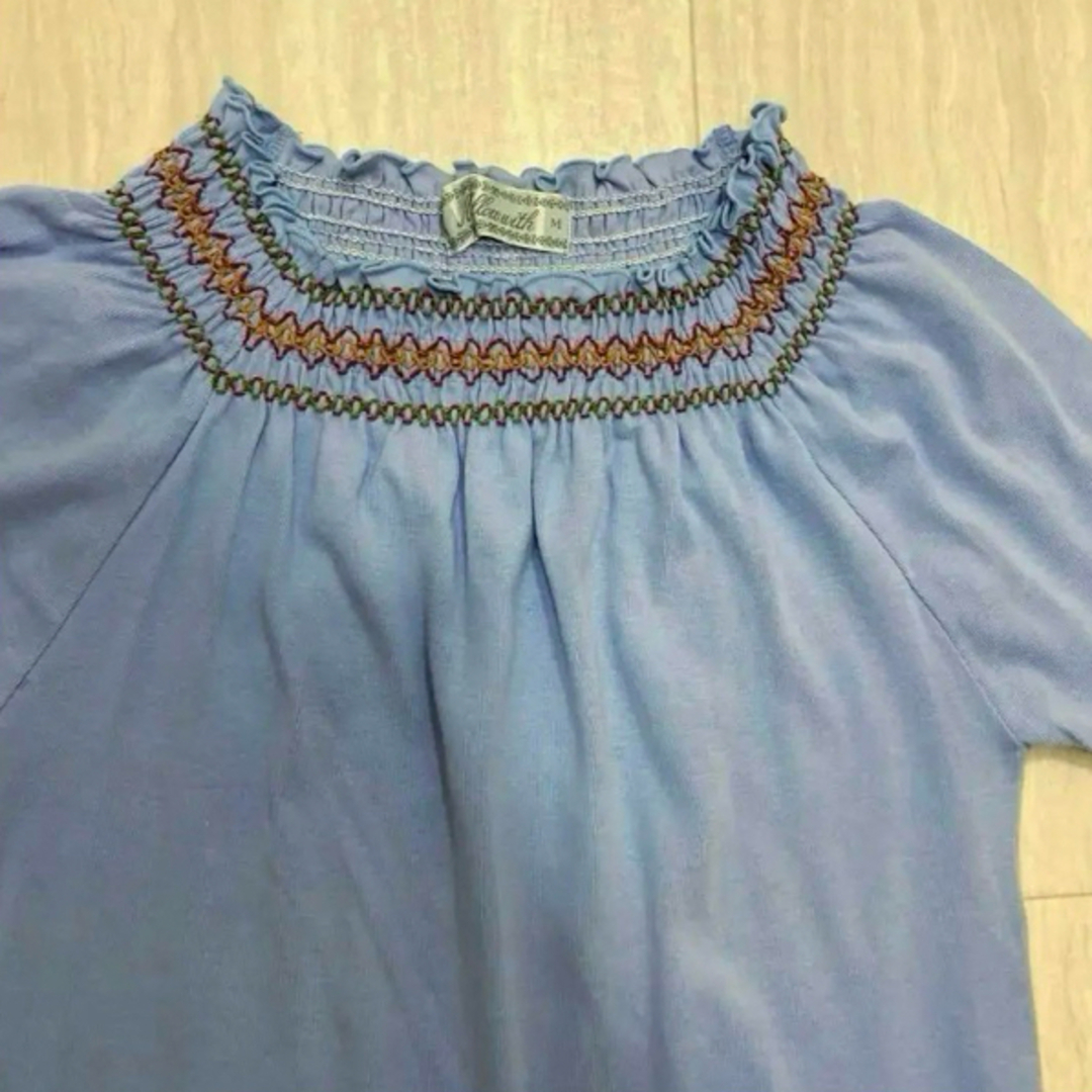 襟元の刺繍とギャザーが可愛いカットソー　サイズM メンズのトップス(Tシャツ/カットソー(半袖/袖なし))の商品写真