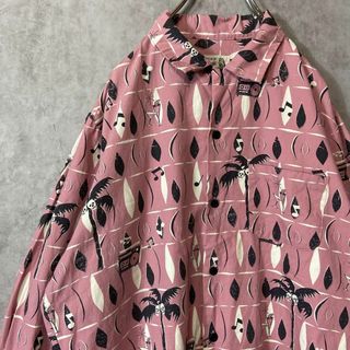 ヒステリックグラマー(HYSTERIC GLAMOUR)の【長袖アロハ】HYSTERIC GLAMOURオープンカラーシャツ古着ピンクM(シャツ)